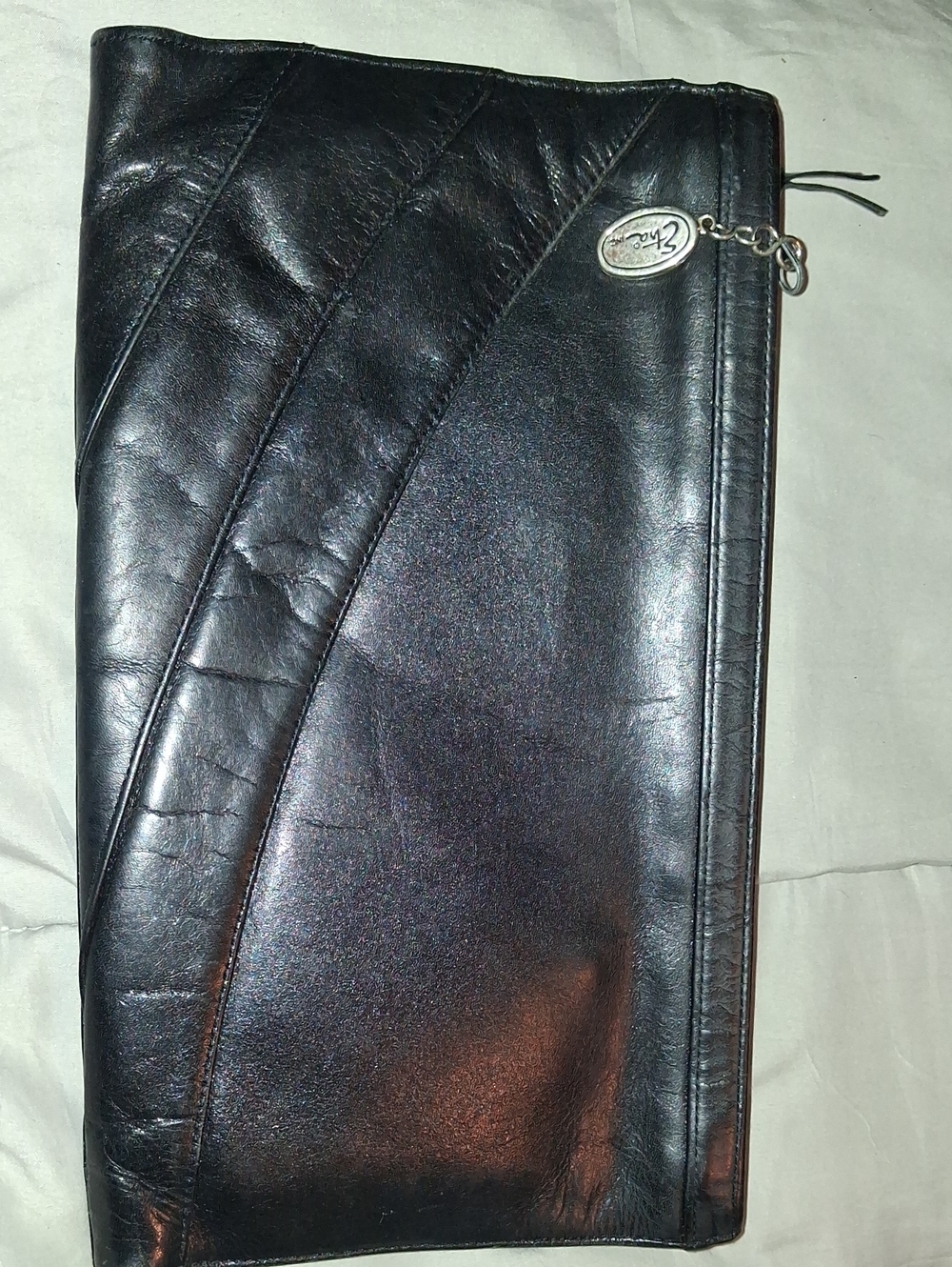 Vintage Prestine Etra Men's Black Leather Zip Clutch With Etra Logo On Zip